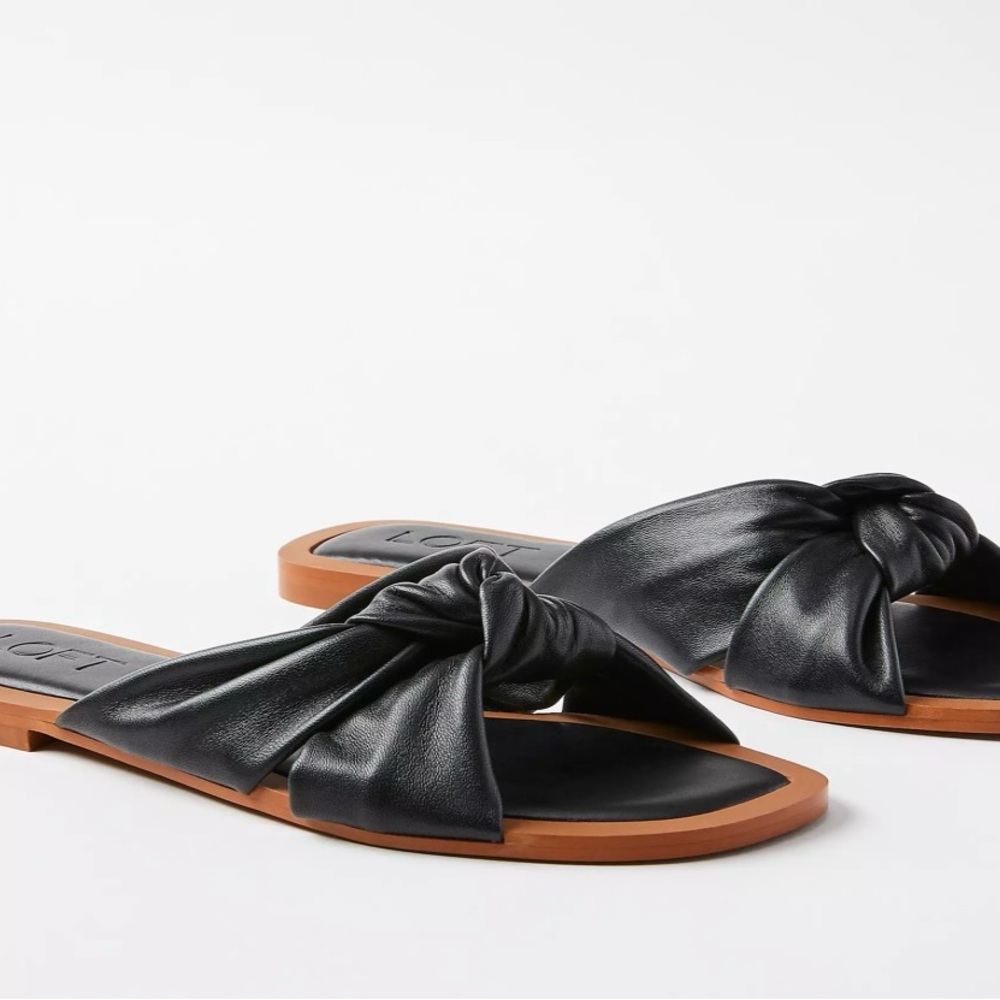 LOFT Black Knotted Slide Sandals NEW WITH TAGS
